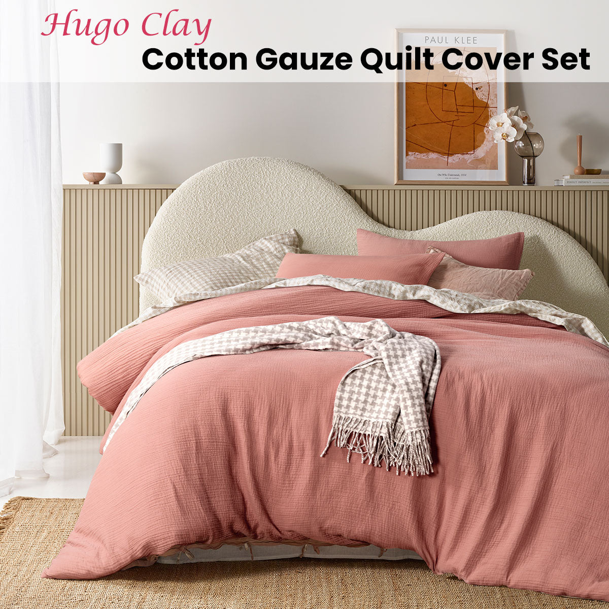 Vintage Design Homewares Hugo Clay Cotton Gauze Quilt Cover Set King - Solid Colour Design - SuperSaverAU - view 2
