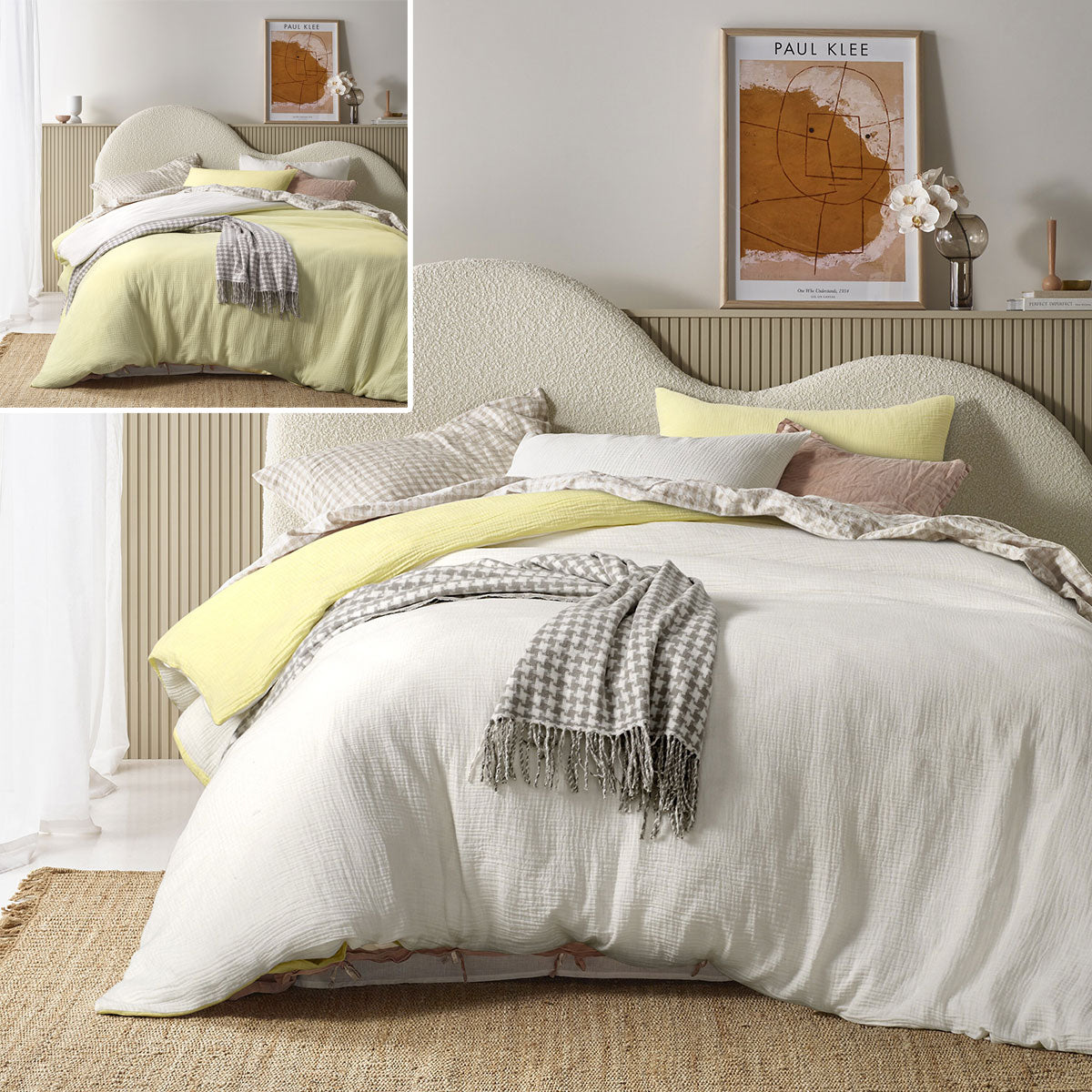Vintage Design Homewares Hugo Reversible White Butter Cotton Quilt Cover Set Super King - SuperSaverAU - view 1