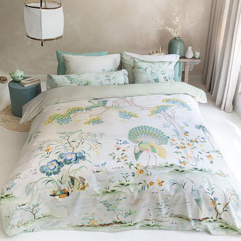 PIP Studio Japonica White Cotton Quilt Cover Set Queen - Landscape Print, 200TC - SuperSaverAU - view 1