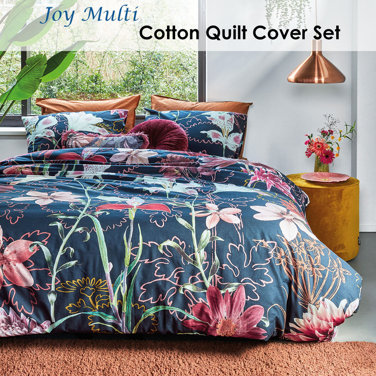 Bedding House Joy Multi Cotton Quilt Cover Set Queen - Floral Print, 144 TC - SuperSaverAU - view 2