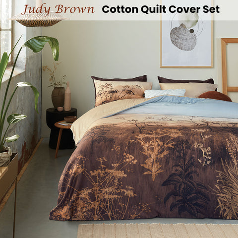 Bedding House Judy Brown Cotton Quilt Cover Set Queen - Landscape Print, 220 TC - SuperSaverAU - view 1