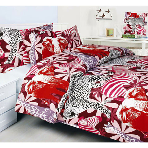 Bright Young Things Jungle Red Quilt Cover Set Single - Safari Animal Print - SuperSaverAU - view 1