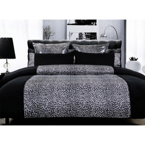 Leopard Skin Print Quilt Cover Set Black Super King - Soft Polyester Fabric - SuperSaverAU - view 1
