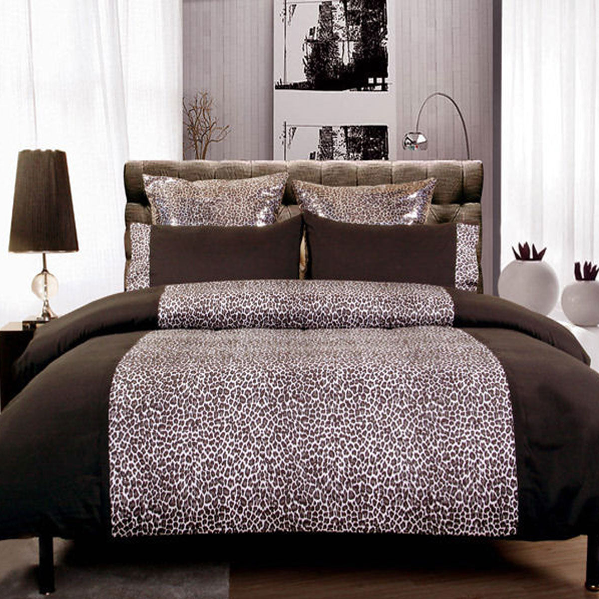 Big Sleep Leopard Chocolate Quilt Cover Set - Single, Microfiber, Stylish Design - SuperSaverAU - view 1