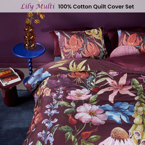 Bedding House Lily Cotton Sateen Floral Quilt Cover Set 220TC - Multi, King