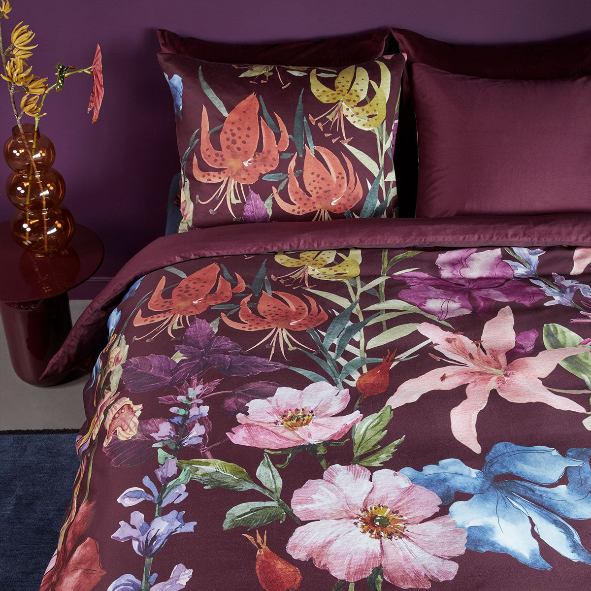 Bedding House Lily Cotton Sateen Floral Quilt Cover Set 220TC - Multi, Queen