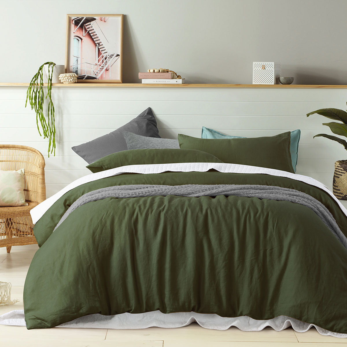 Vintage Design Homewares 100% Linen Olive Quilt Cover Set 140 x 210 cm - SuperSaverAU - view 1