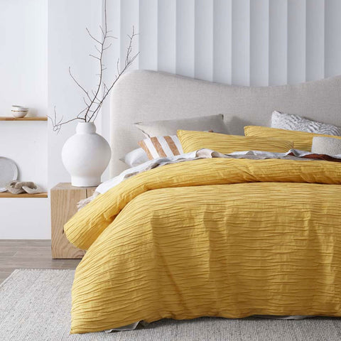 Vintage Design Homewares Malvern Ochre Cotton Quilt Cover Set King - 100% Cotton, Texture Design - SuperSaverAU - view 1
