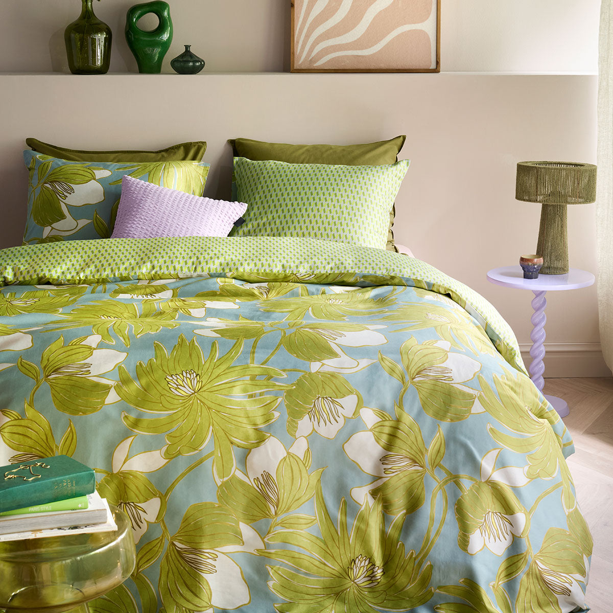 Oilily Melodi Cotton Sateen Floral Quilt Cover Set 200TC - Green, King