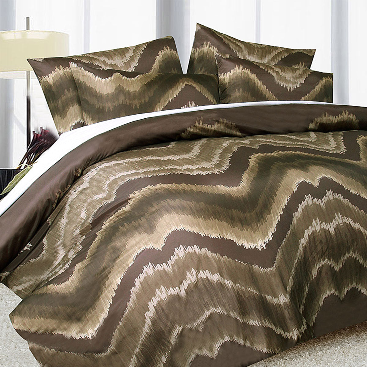 Big Sleep Midnight Chocolate Quilt Cover Set Single - Wavelength Print Design, 140 x 210 cm - SuperSaverAU - view 1