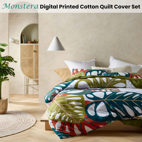 Accessorize Monstera Digital Printed Cotton Quilt Cover Set Queen - Leaves Design - SuperSaverAU - view 1