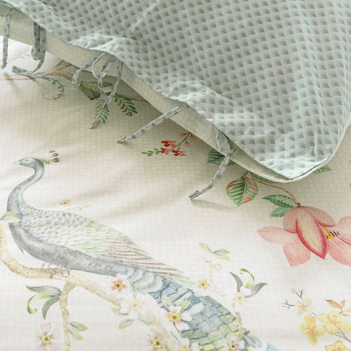 PIP Studio Okinawa White Quilt Cover Set King - Peacocks Print, 200TC Cotton - SuperSaverAU - view 2