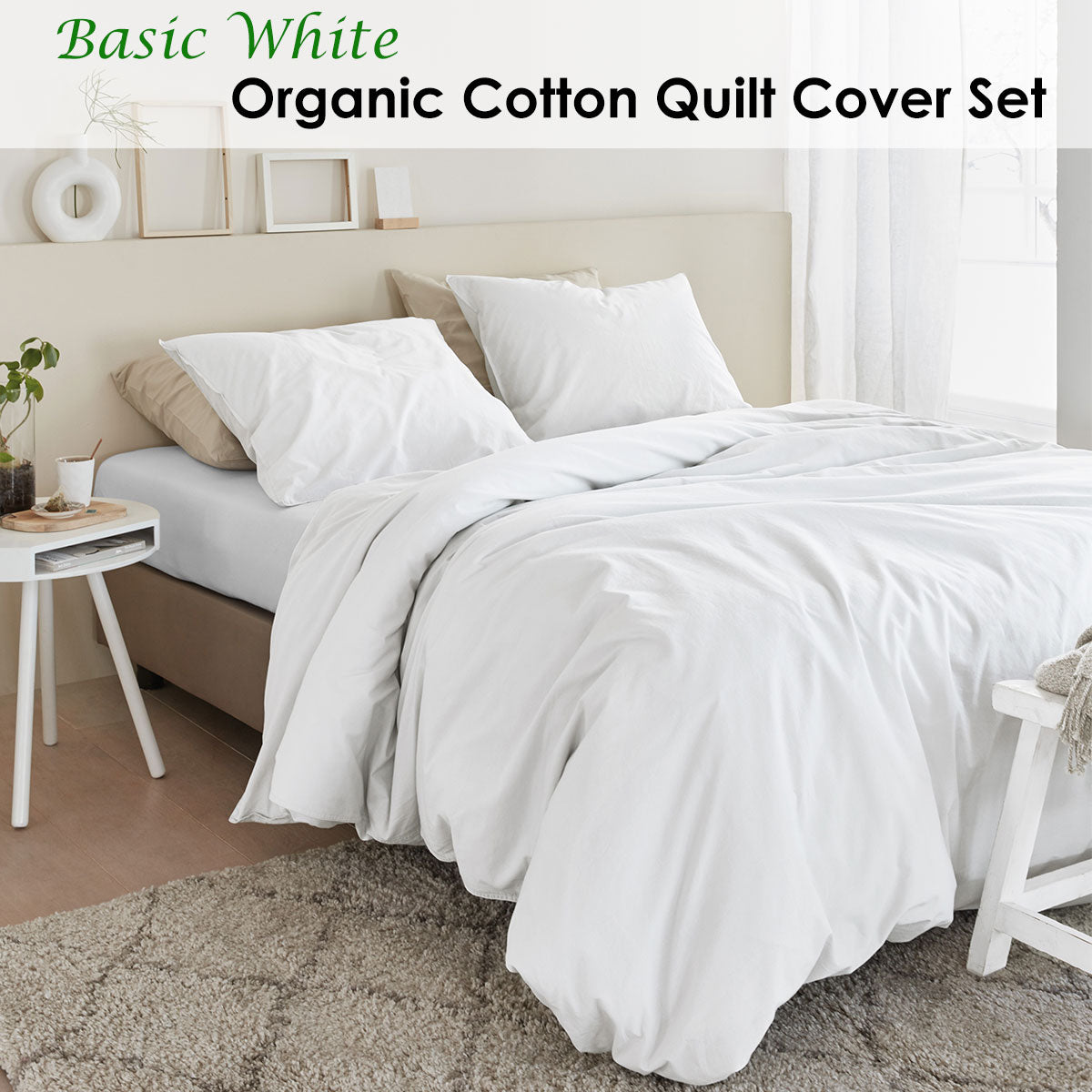 Beddinghouse Organic Cotton Quilt Cover Set Queen - GOTS Certified, Solid White - SuperSaverAU - view 2