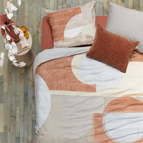VTWonen Natural Cotton Quilt Cover Set King - Geometric Print, Sand Back - SuperSaverAU - view 1
