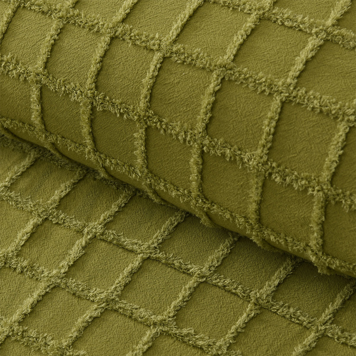 Vintage Design Homewares Parquet Cacti Green Quilt Cover Set King - Chenille Grid Pattern - SuperSaverAU - view 2