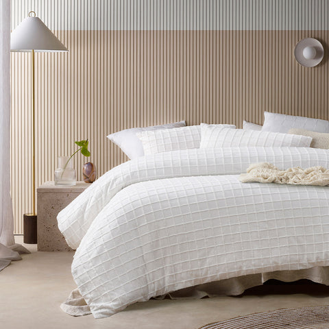 Vintage Design Homewares Parquet White Quilt Cover Set King - Polyester Cotton, Grid Pattern - SuperSaverAU - view 1