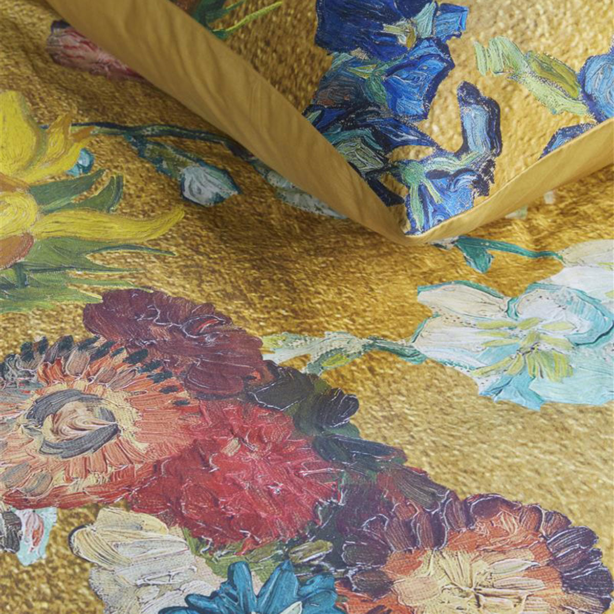 Bedding House Van Gogh Floral Quilt Cover Set Gold Cotton Sateen Queen - SuperSaverAU - view 2