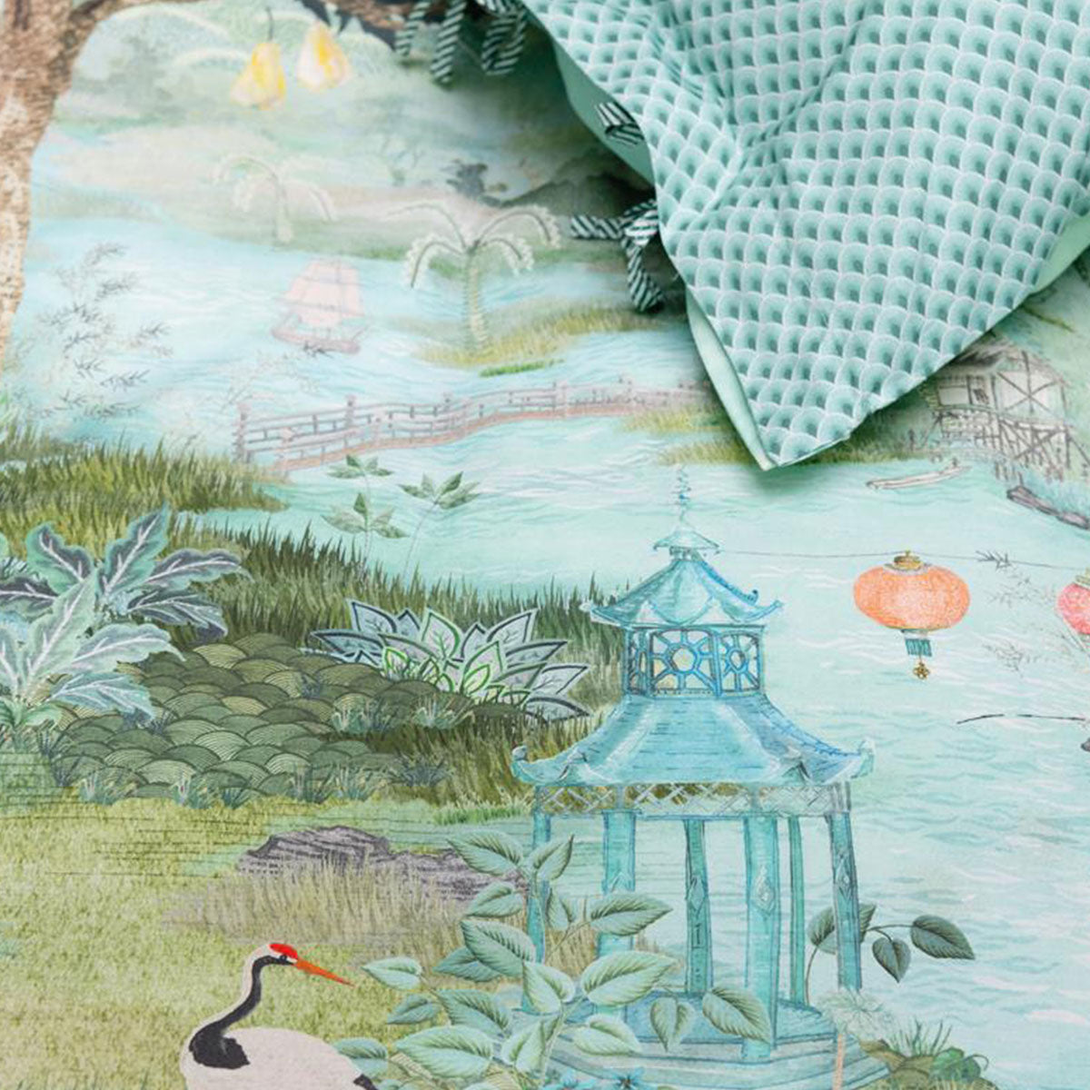 PIP Studio Pip Paradise Green Quilt Cover Set King - Landscape Print, 200TC Cotton - SuperSaverAU - view 3
