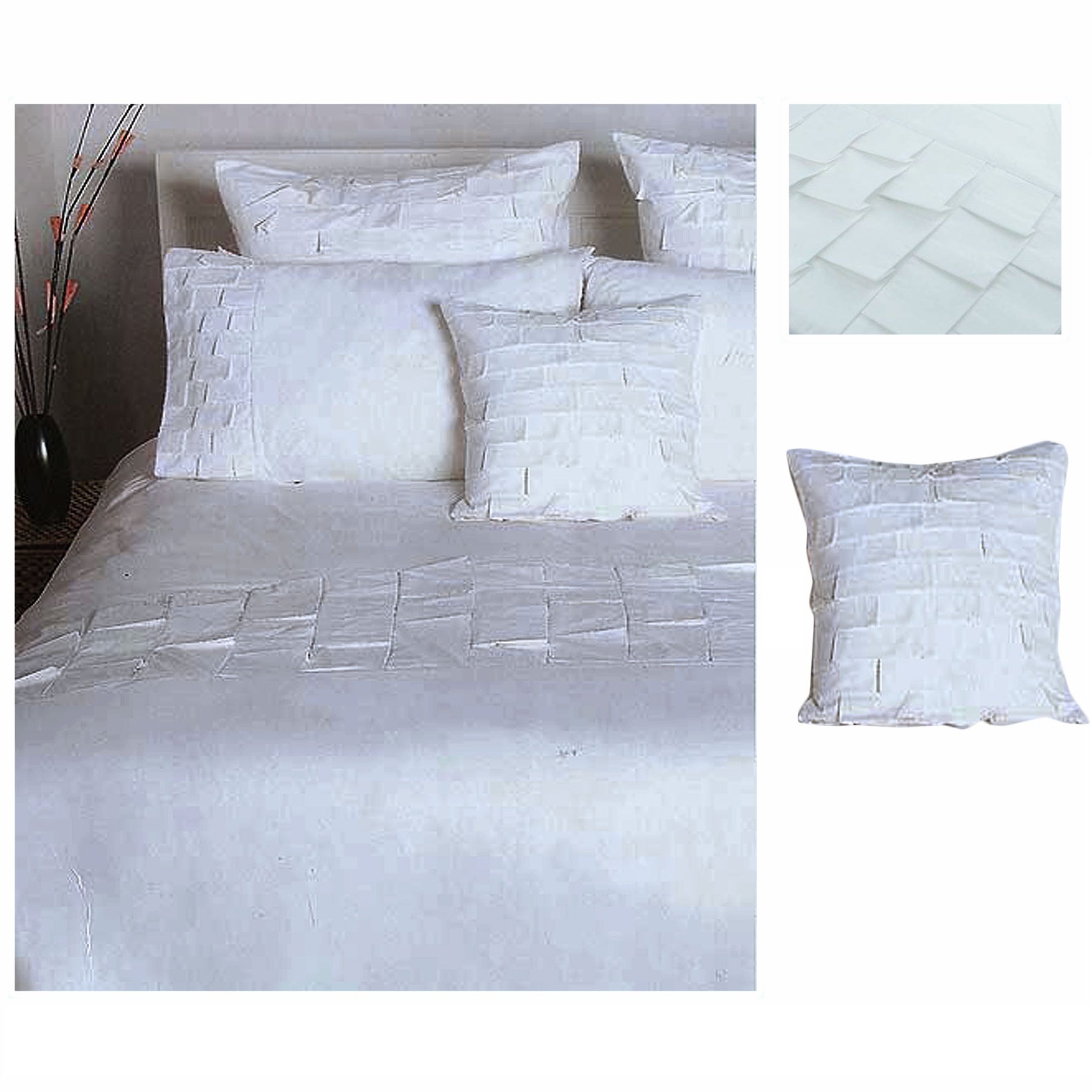 Accessorize Pleats White Cotton Quilt Cover Set DOUBLE + Free Cushion Cover - SuperSaverAU - view 1