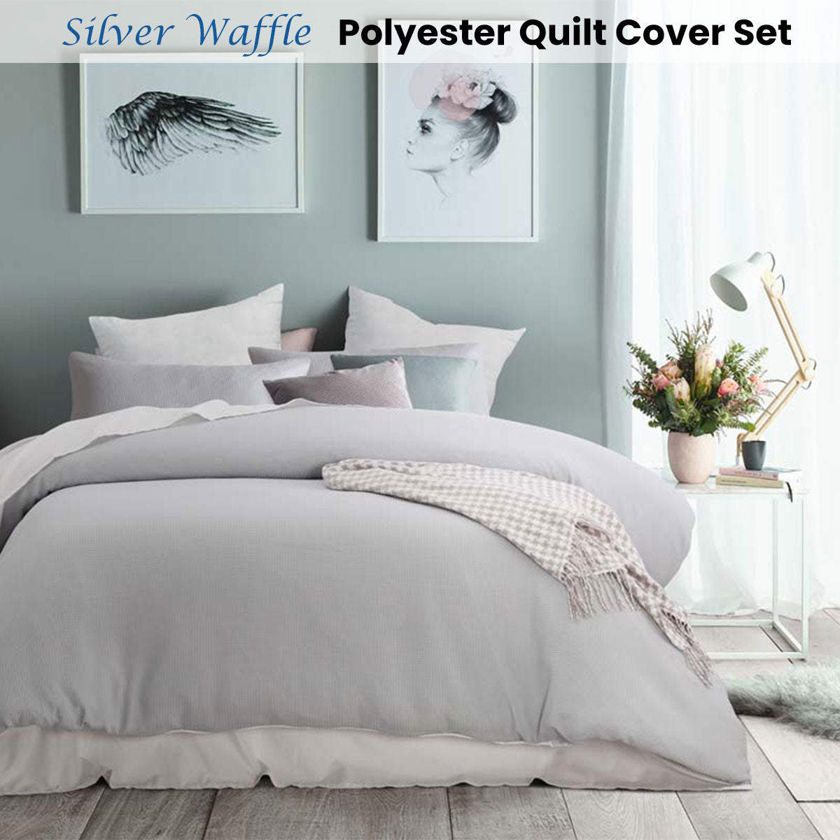 Accessorize Silver Waffle Quilt Cover Set Queen - Lightweight Polyester Comfort - SuperSaverAU - view 1