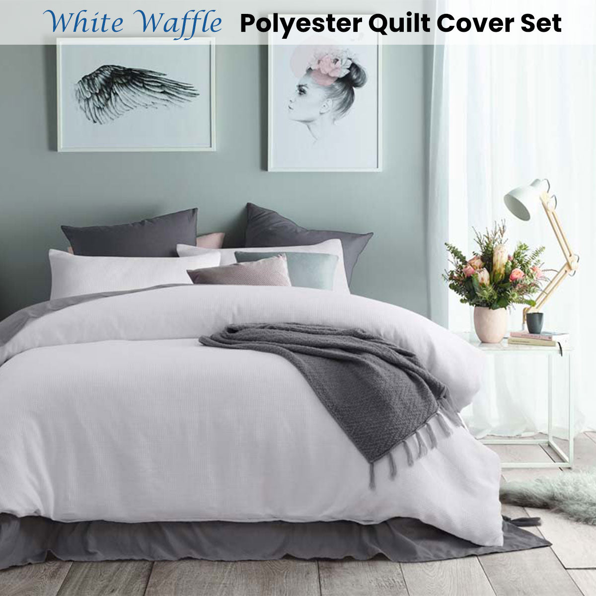 Accessorize White Waffle Polyester Quilt Cover Set Double - Lightweight Comfort - SuperSaverAU - view 1