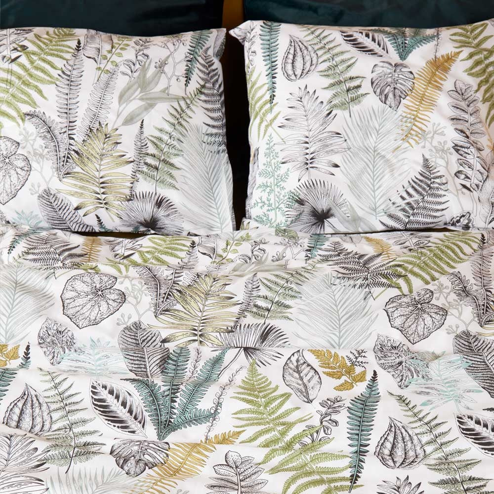 At Home Primeval Green Cotton Sateen Quilt Cover Set King - Botanical Print Design - SuperSaverAU - view 2