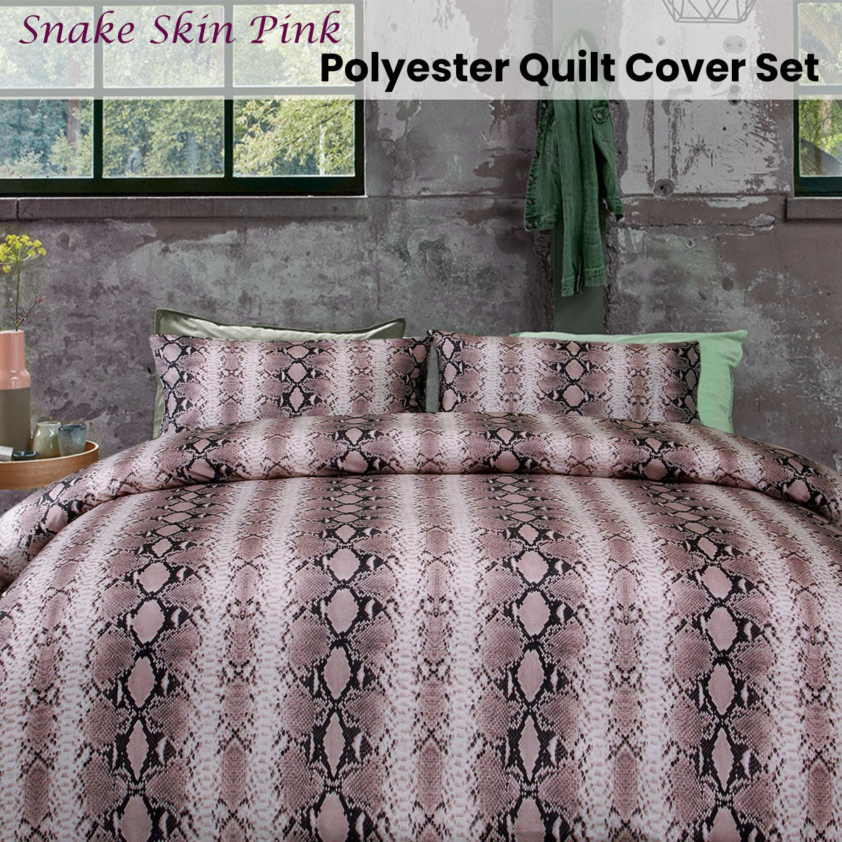 Big Sleep Snake Skin Microfibre Quilt Cover Set - Pink, Single