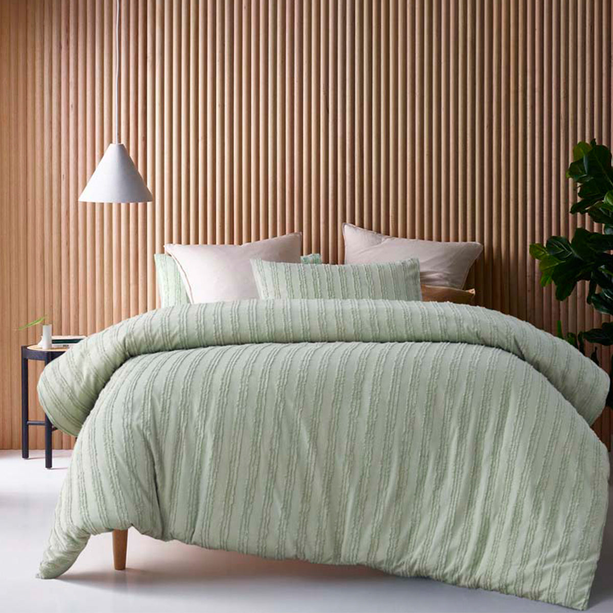 Vintage Design Homewares Reflections Sage Cotton Quilt Cover Set King - Chenille Stripes - SuperSaverAU - view 1
