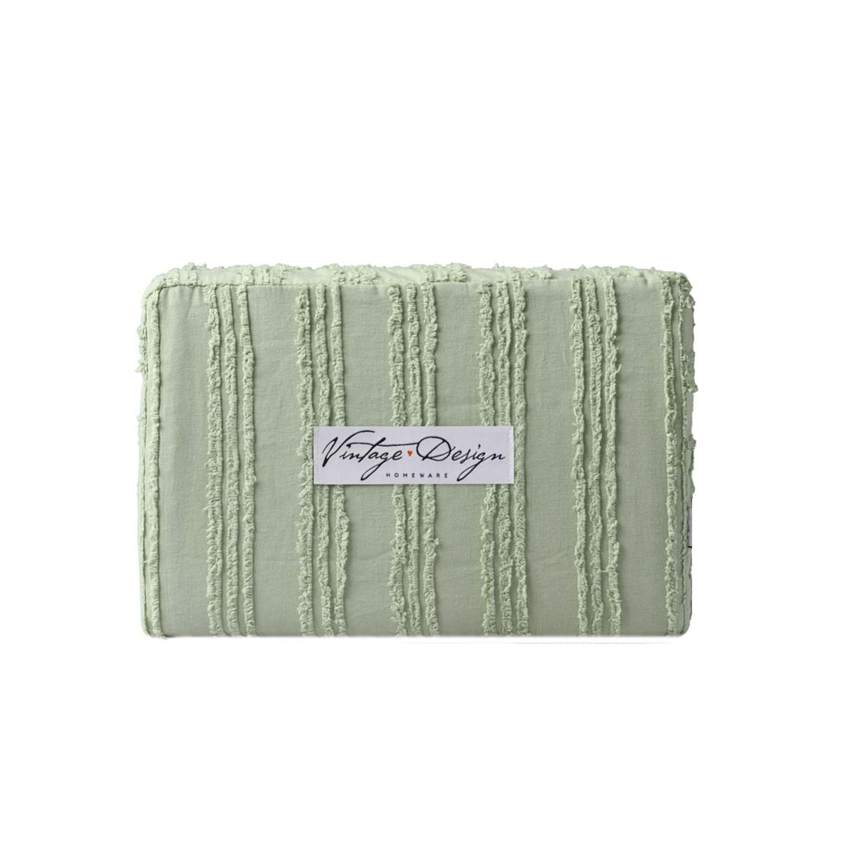 Vintage Design Homewares Reflections Sage Cotton Quilt Cover Set Queen - Chenille Stripes - SuperSaverAU - view 2