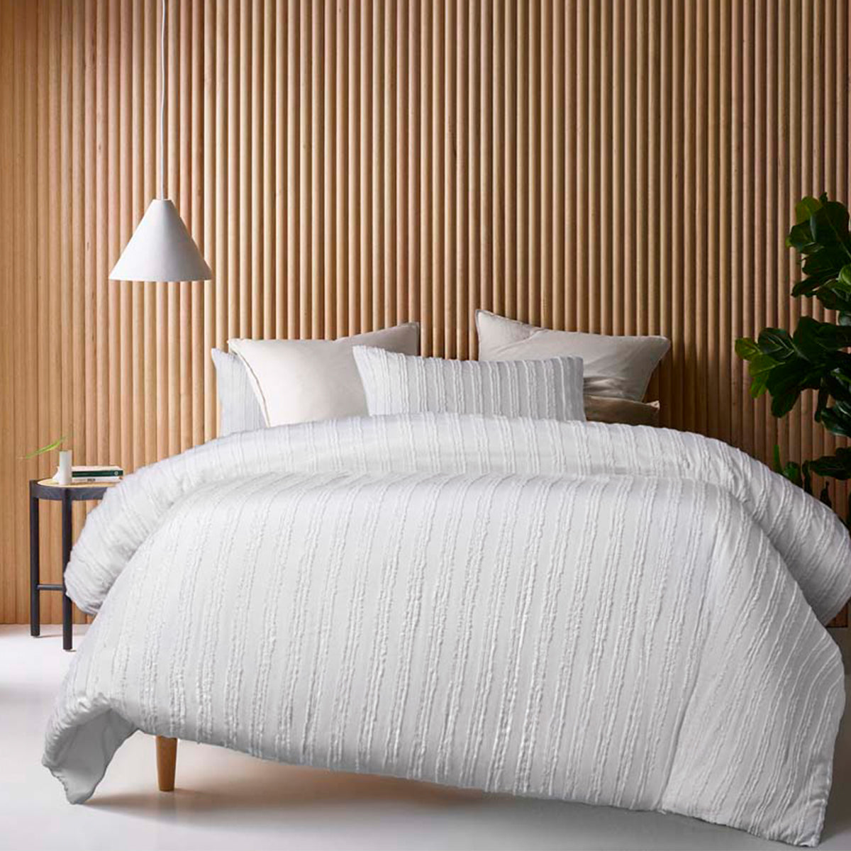 Vintage Design Homewares Reflections White Cotton Quilt Cover Set - Single, Chenille Stripes - SuperSaverAU - view 1