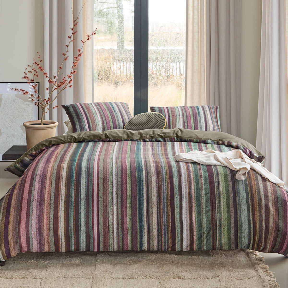 Bedding House Roman Cotton Sateen Stripe Quilt Cover Set 220TC - Multi, King