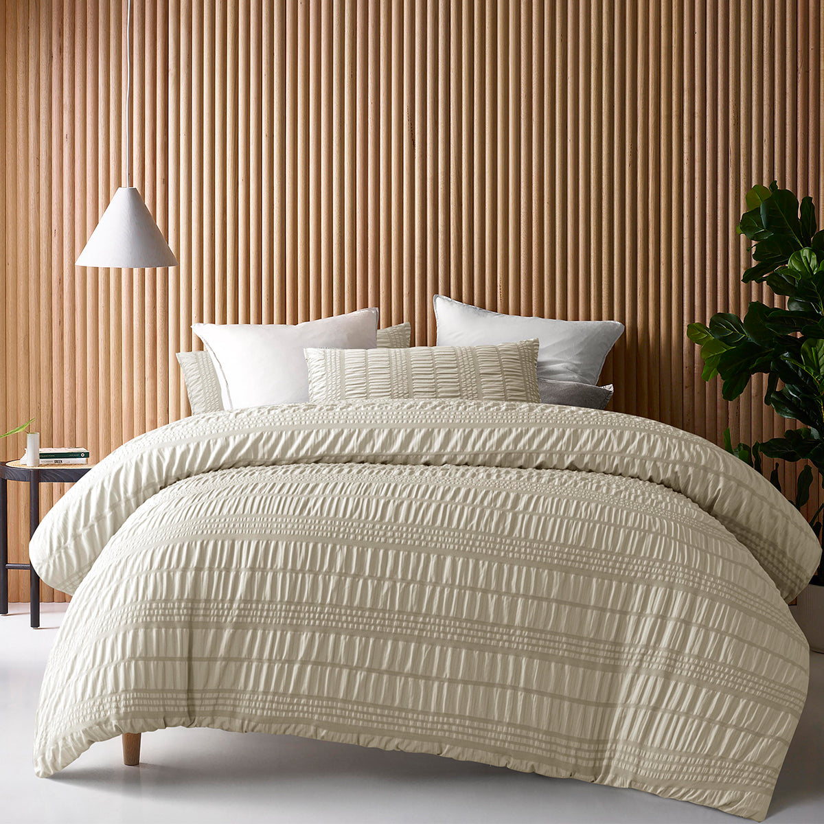 Accessorize Seersucker Polyester Quilt Cover Set - Natural, King