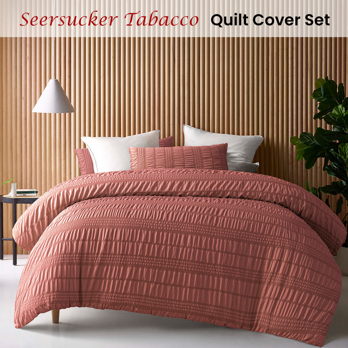 Accessorize Seersucker Polyester Quilt Cover Set - Tobacco, King
