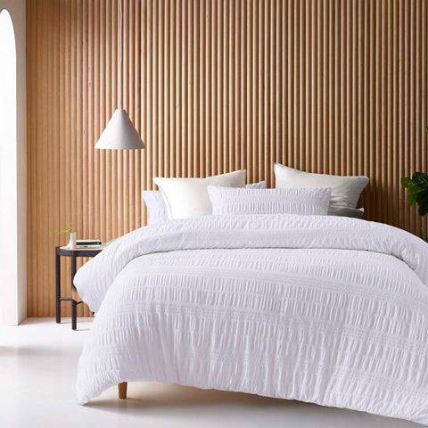 Accessorize Seersucker White Quilt Cover Set Queen - Textured Design, 2 Pillowcases - SuperSaverAU - view 1