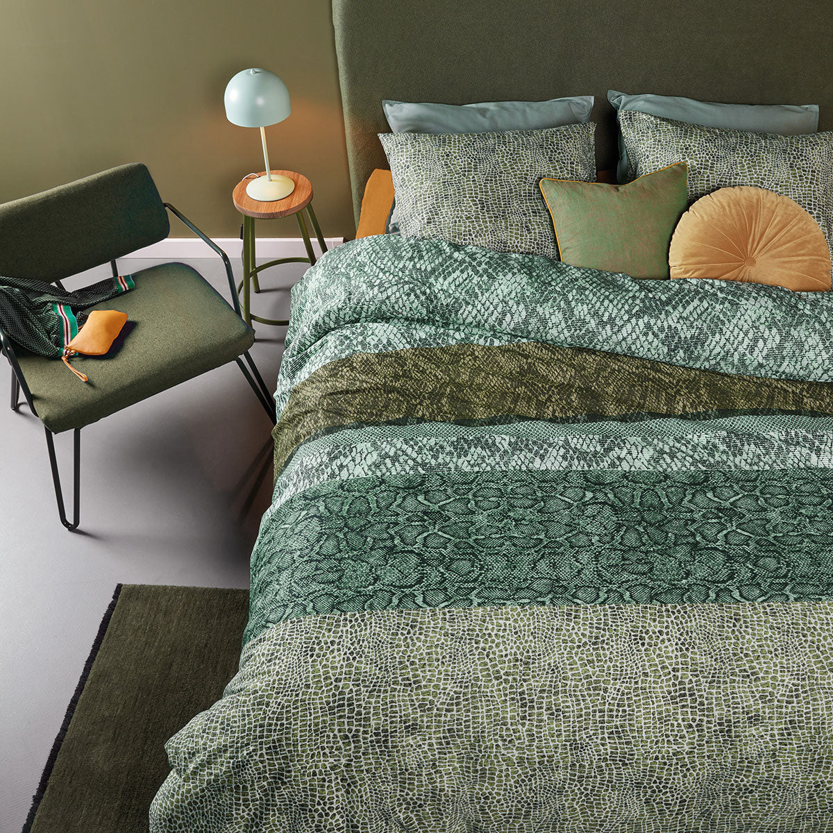 Bedding House Skin Green Cotton Quilt Cover Set King - Snake Print Design - SuperSaverAU - view 1