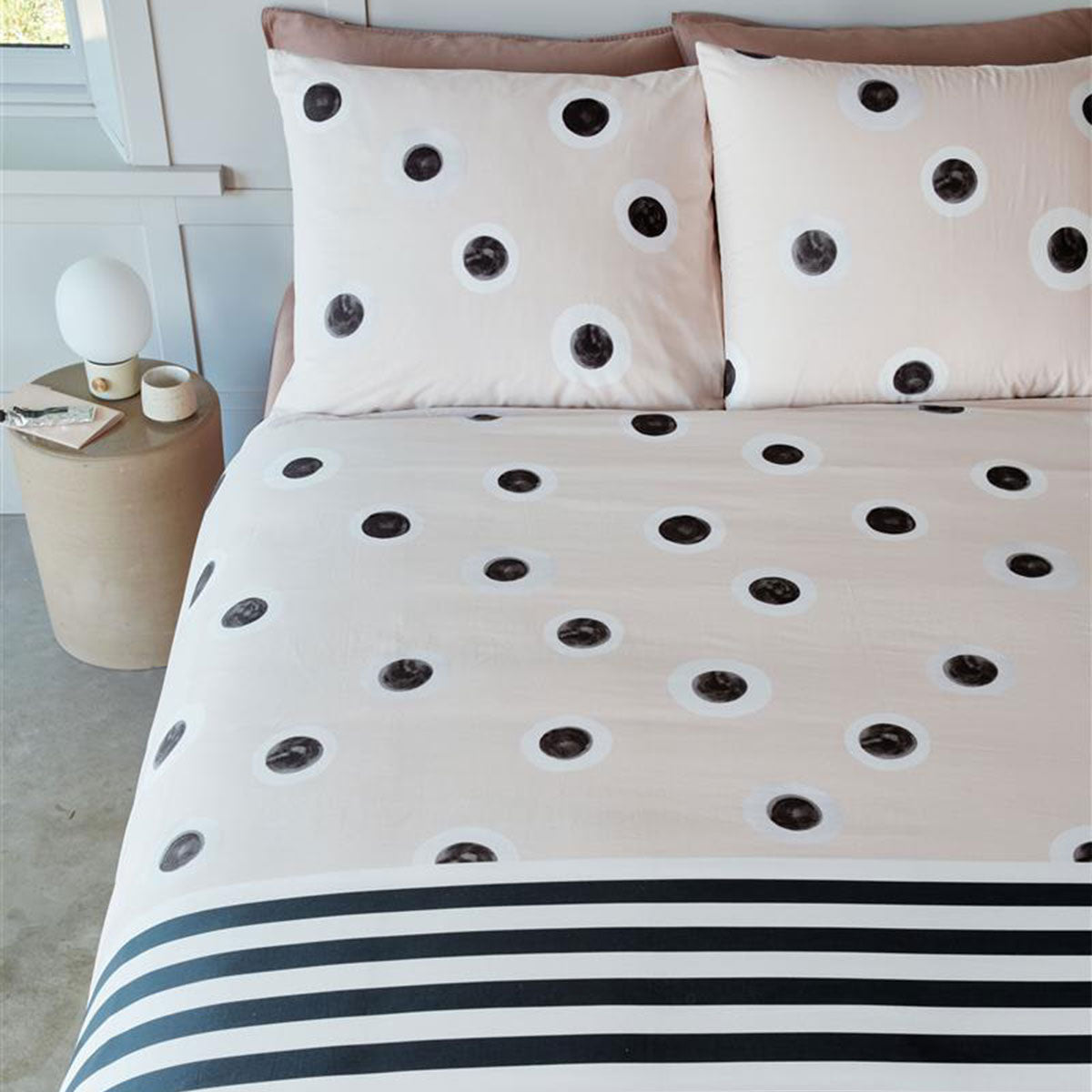 VTWonen Stripe and Eye Natural Cotton Quilt Cover Set Queen - Dots & Stripes Design - SuperSaverAU - view 3