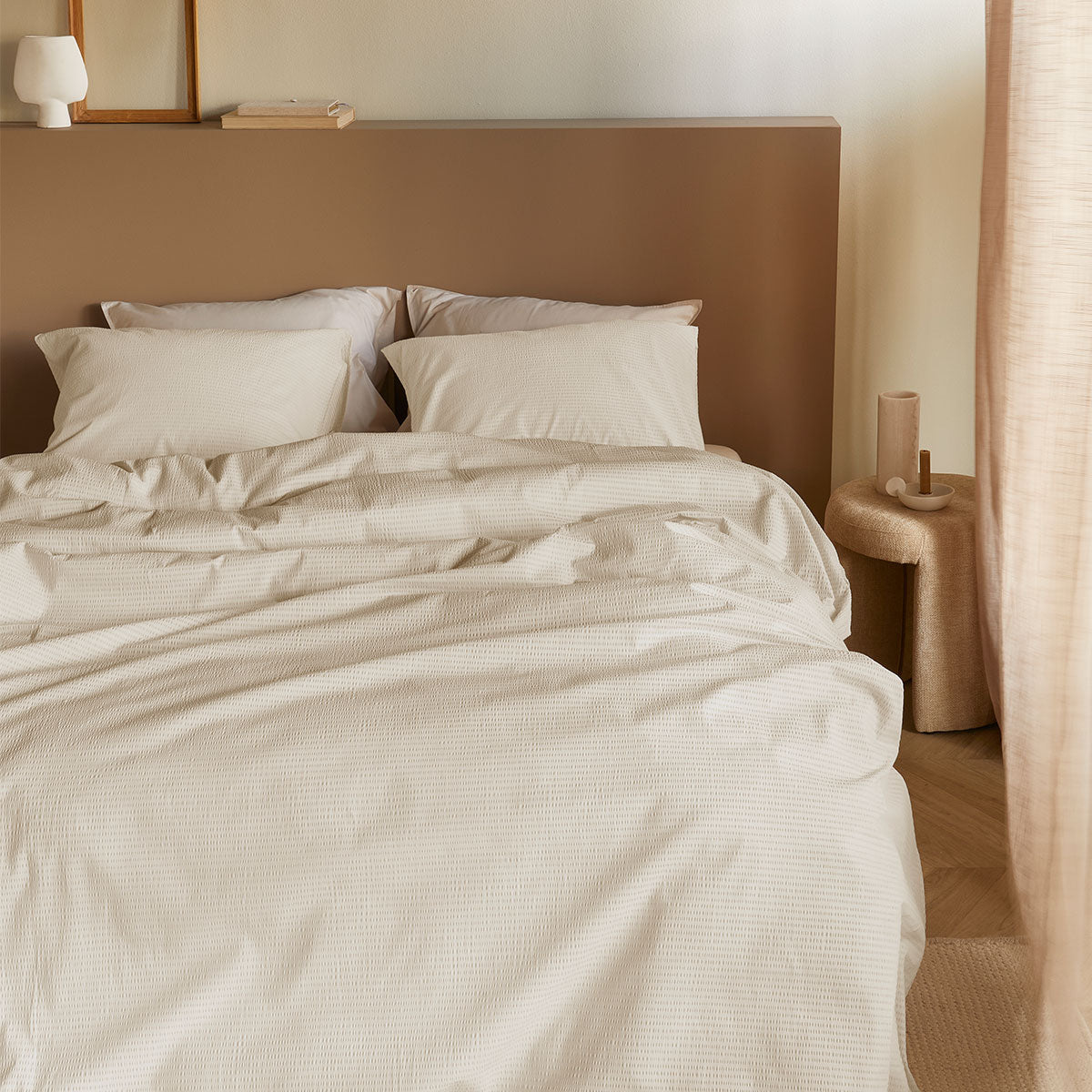 Bedding House Summer Seersucker Cotton Quilt Cover Set - Sand, King