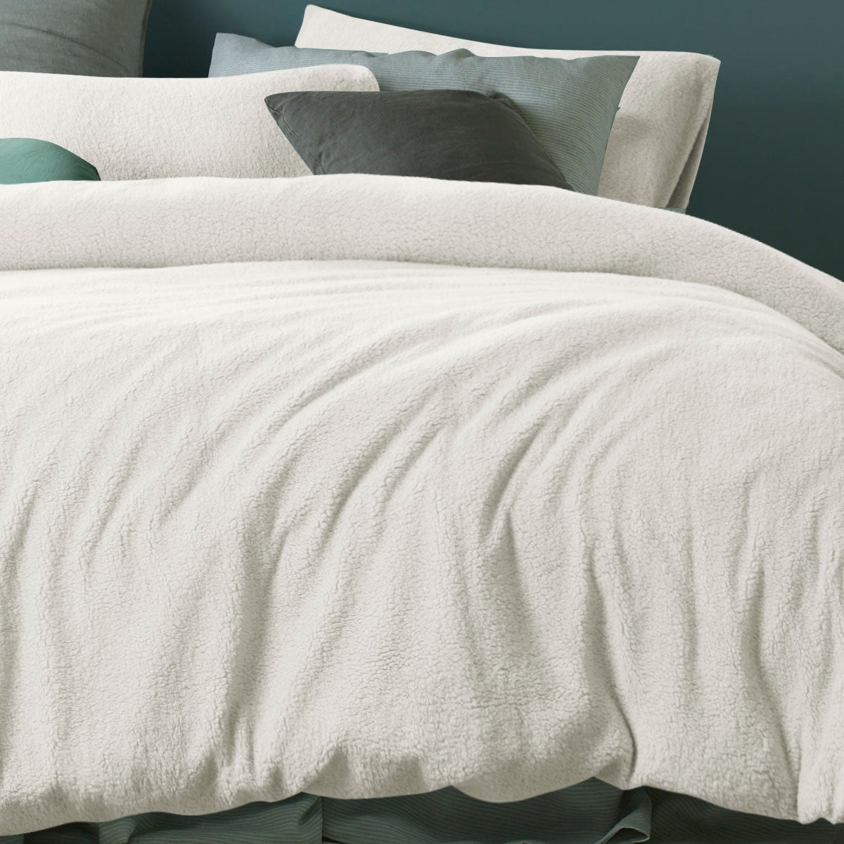 Accessorize Teddy Plush Quilt Cover Set with Solid Colour Design - White, King