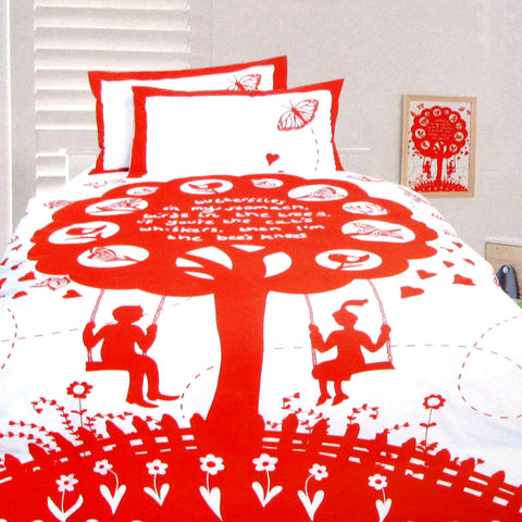 Happy Kids The Bees Knees Red Quilt Cover Set Double - Tree Print Design - SuperSaverAU - view 1