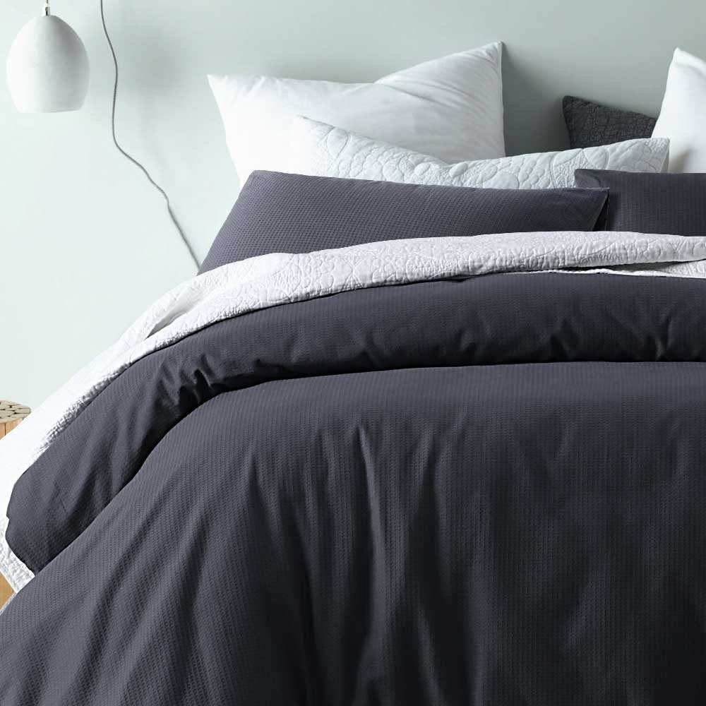 Accessorize Waffle Slate Cotton Blend Quilt Cover Set Queen - Elegant Design - SuperSaverAU - view 2