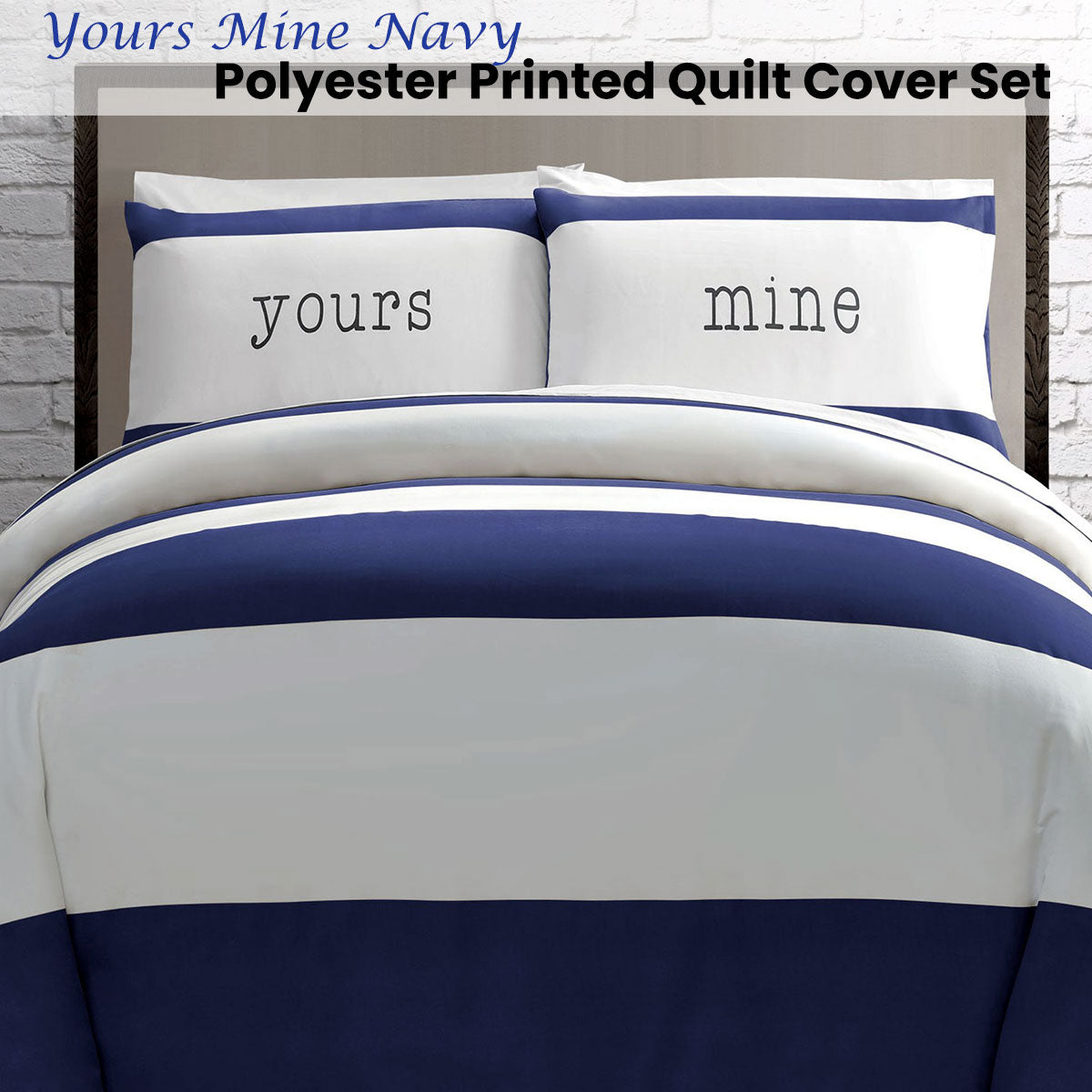 Big Sleep Yours Mine Navy Quilt Cover Set Double - Soft Microfiber, Print Design - SuperSaverAU - view 1