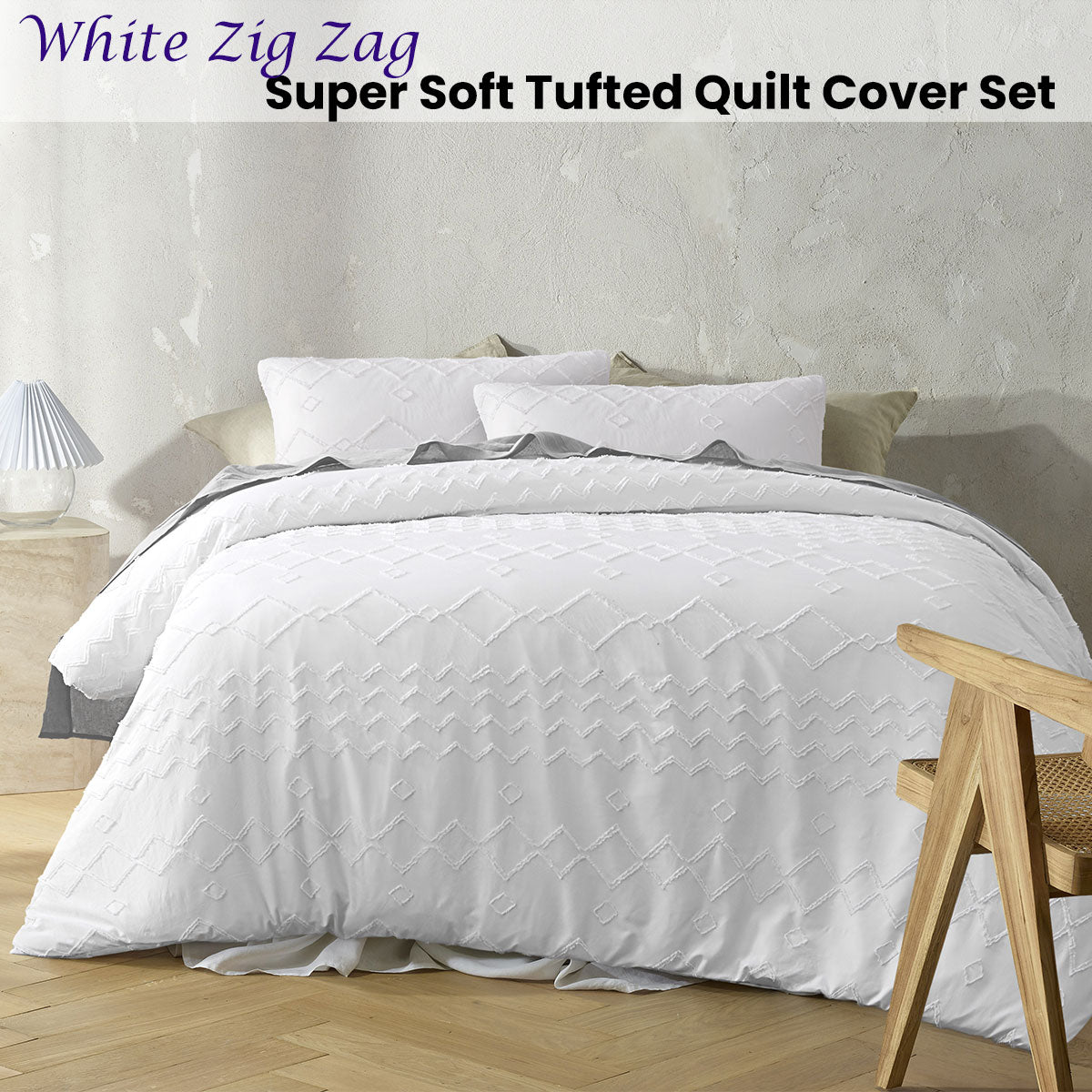 Big Sleep White Zig Zag Super Soft Tufted Quilt Cover Set Queen - SuperSaverAU - view 2