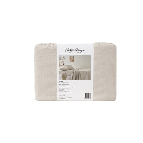 Vintage Design Homewares Natural French Linen Sheet Set Super King - 100% Linen, Breathable, Machine Washable - SuperSaverAU - view 1