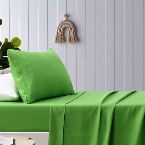 Happy Kids Green Plain Dyed Microfibre Sheet Set King Single - 180TC, Soft & Durable - SuperSaverAU - view 1