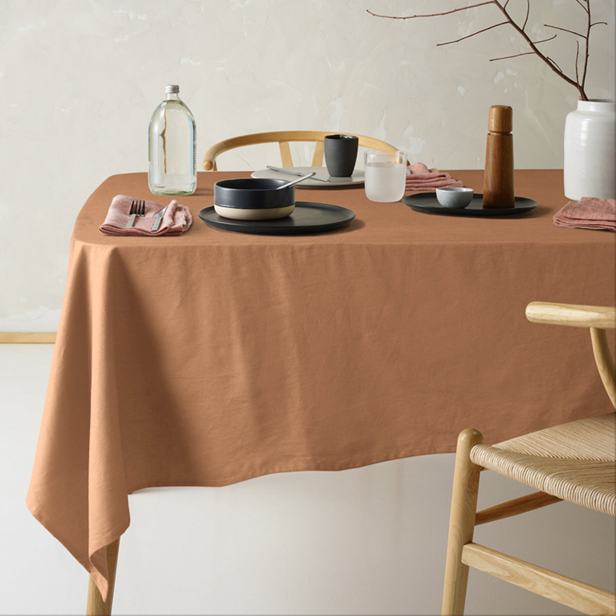 Vintage Design Homewares Helm Terracotta Washed Linen Cotton Tablecloth 130cm x 180cm - SuperSaverAU - view 1