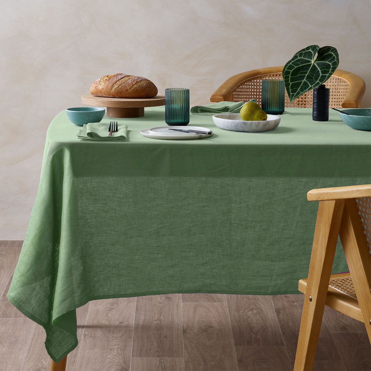 Vintage Design Homewares Green Hemp Tablecloth 150cm x 230cm for 6-8 Seaters - SuperSaverAU - view 1