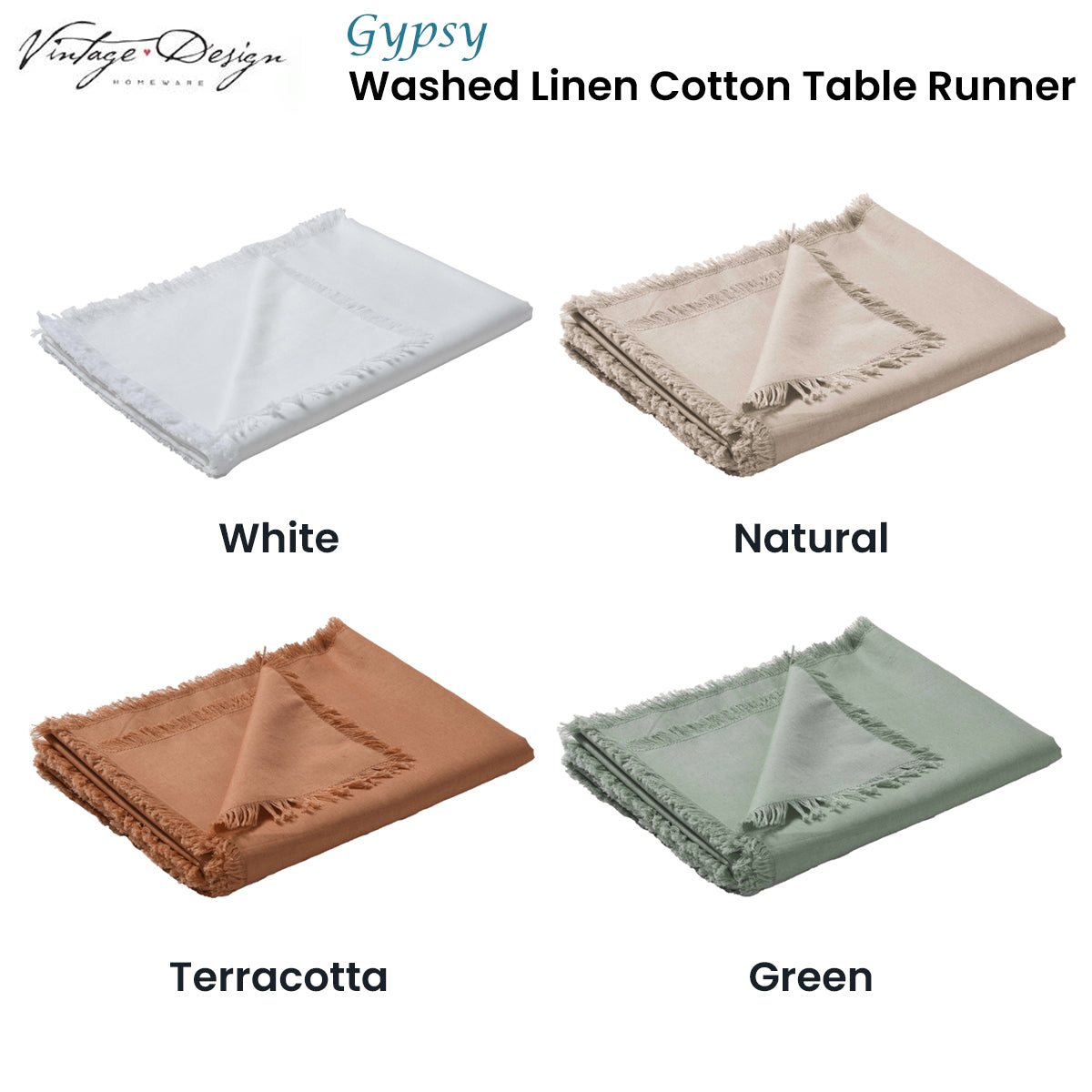 Vintage Design Homewares Gypsy Washed Linen Cotton Table Runner 35 x 180cm - SuperSaverAU - view 2