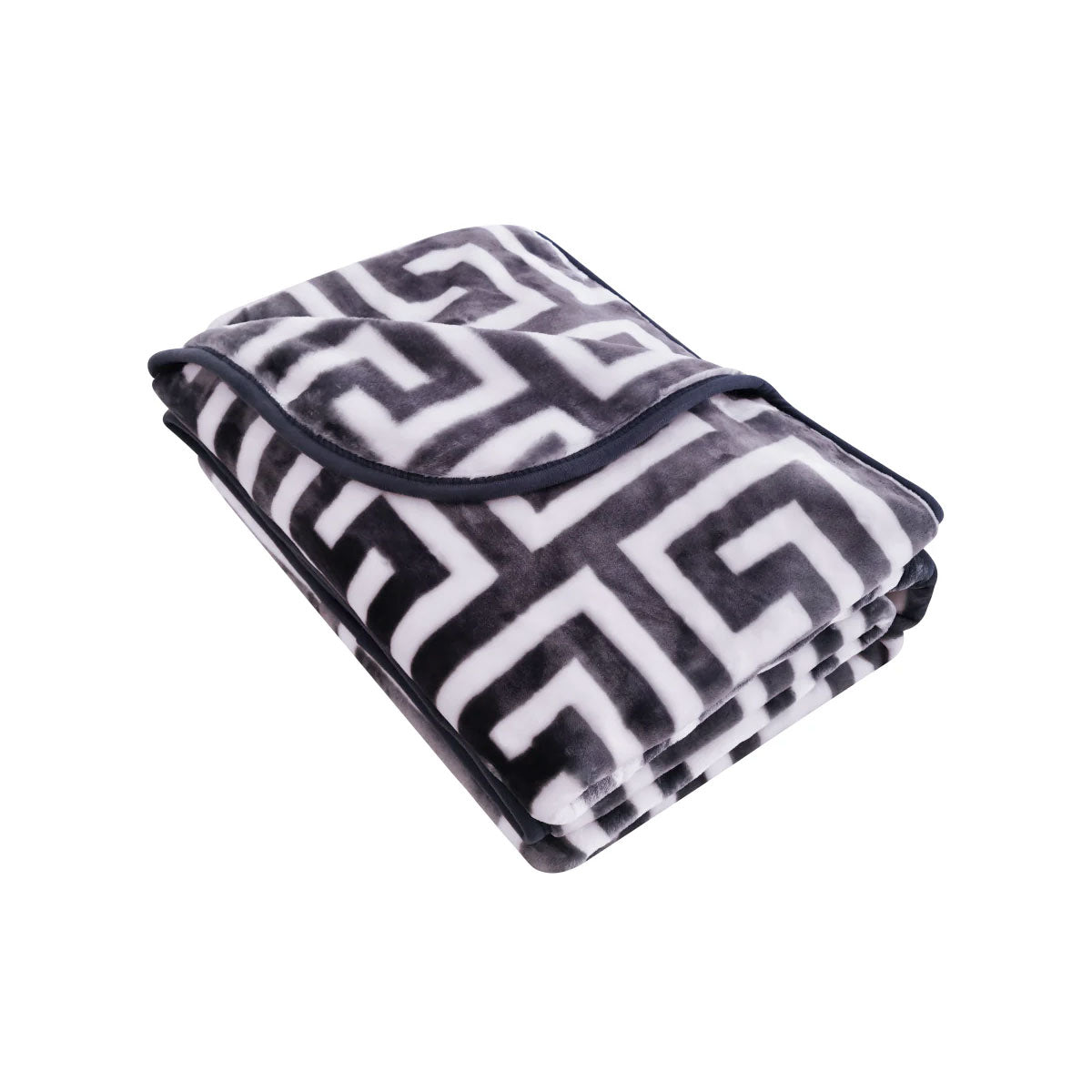 Bloomington 800GSM Greek Key Charcoal Winter Mink Blanket Double - SuperSaverAU - view 1