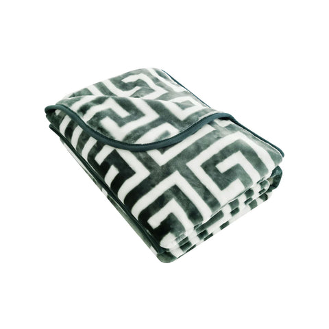 Bloomington 800GSM Greek Key Green Winter 1 Ply Mink Blanket Queen - SuperSaverAU - view 1