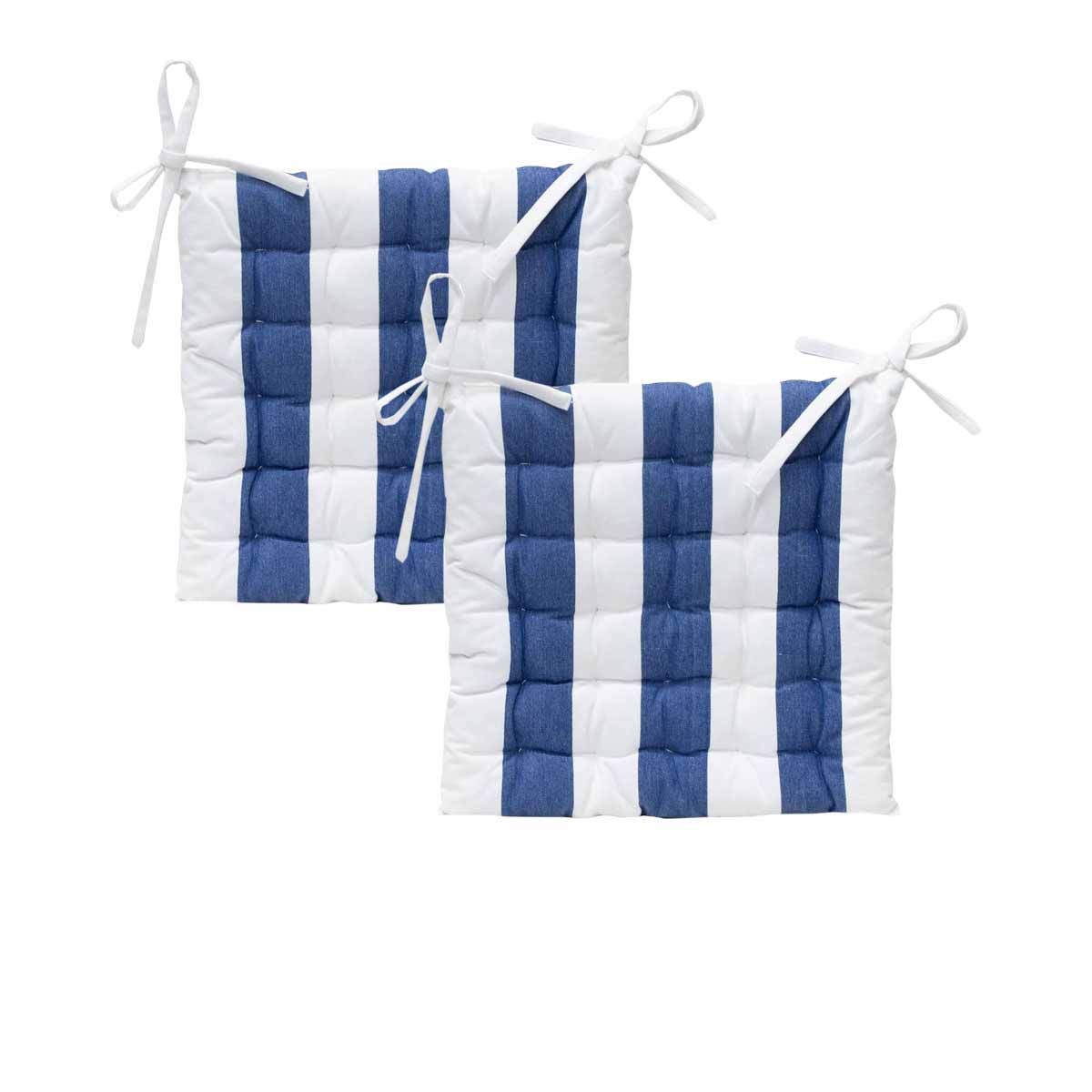 J Elliot Home Outdoor Cotton Chair Pads - Striped Blue, 2 Pack